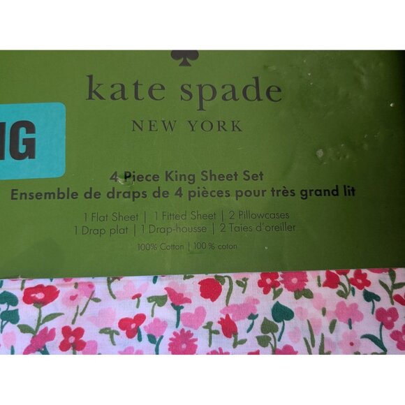 Kate Spade King 4-Piece Sheet Set - Lovely Buds Print - 100% Cotton - Picture 4 of 6